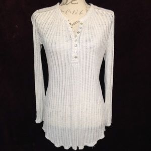 LUCKY BRAND RIBBED KNIT CROCHET DETAIL IVORY TOP S